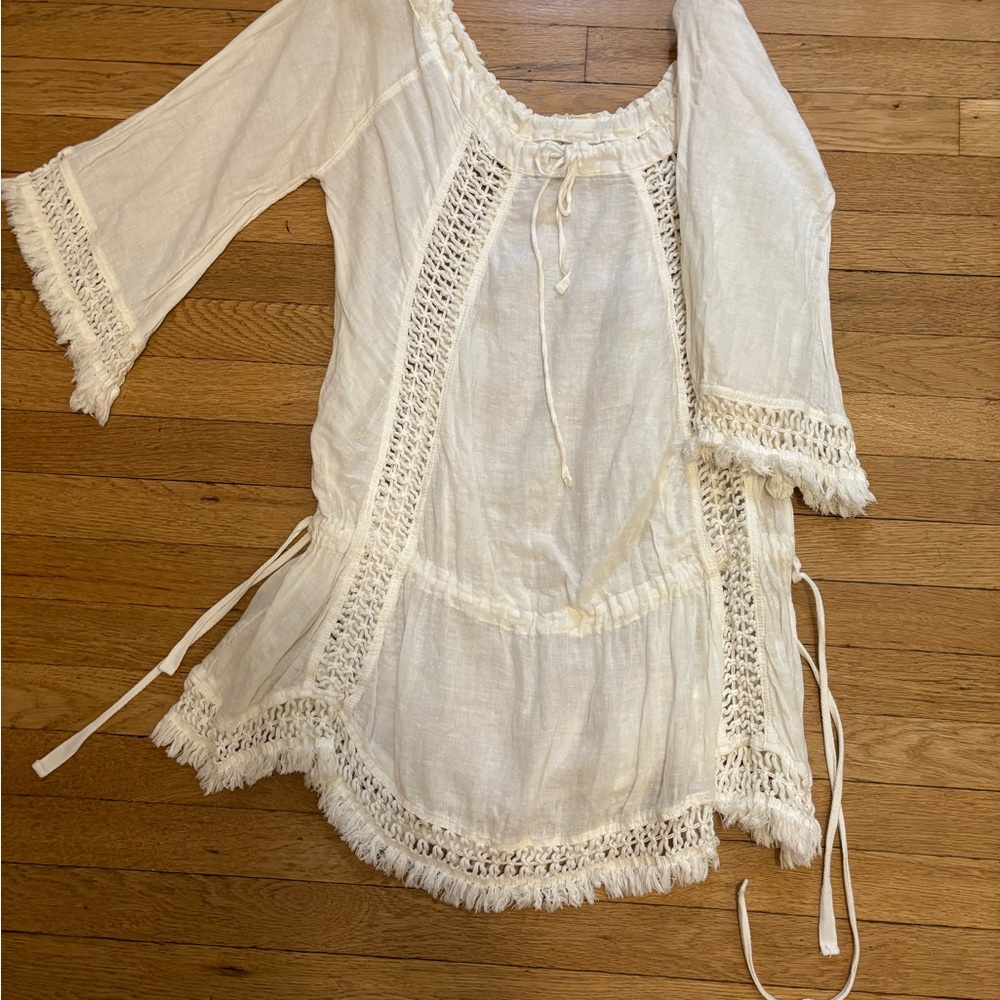 White linen and crochet tunic/ dress